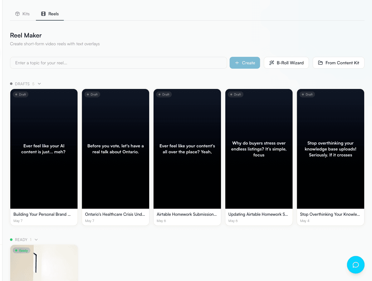 Reel Maker with drafted clips ready to publish