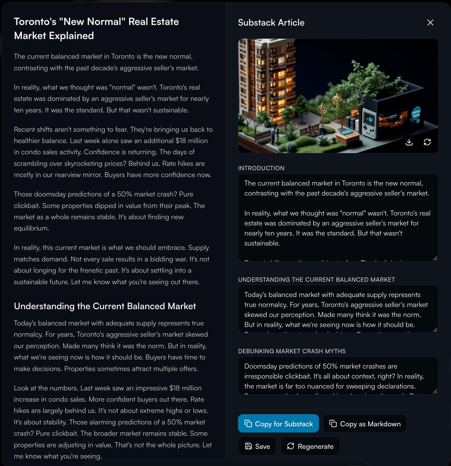 Substack article editor with Copy for Substack